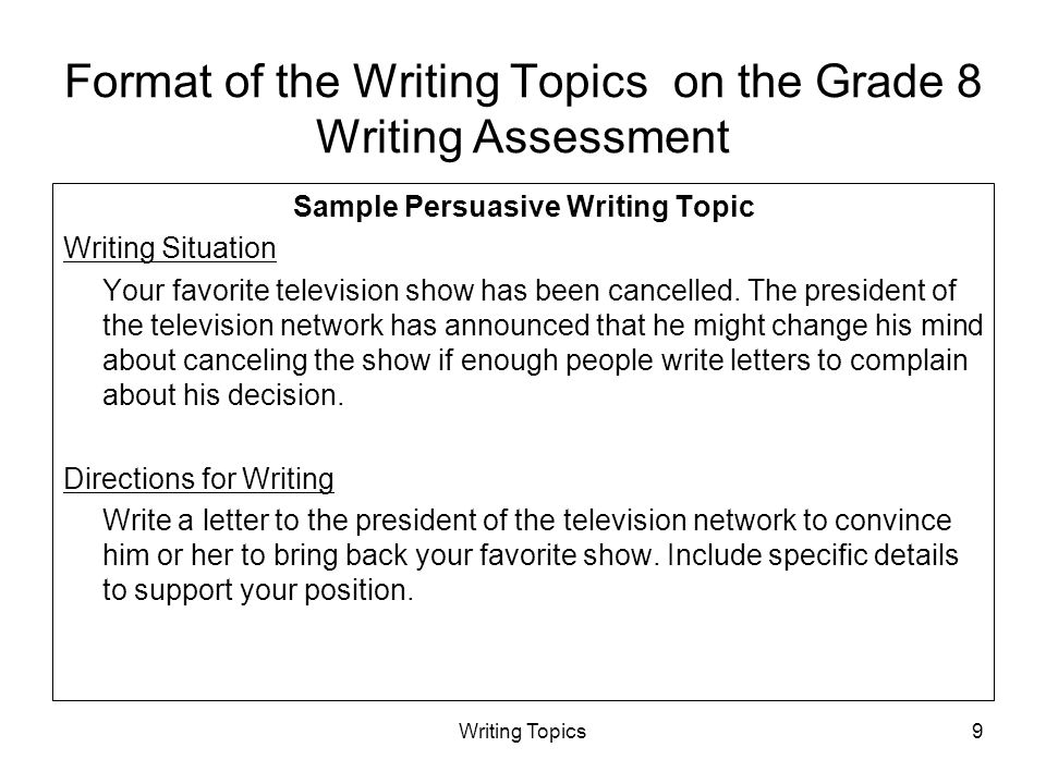 Format of the Writing Topics on the Grade 8 Writing Assessment