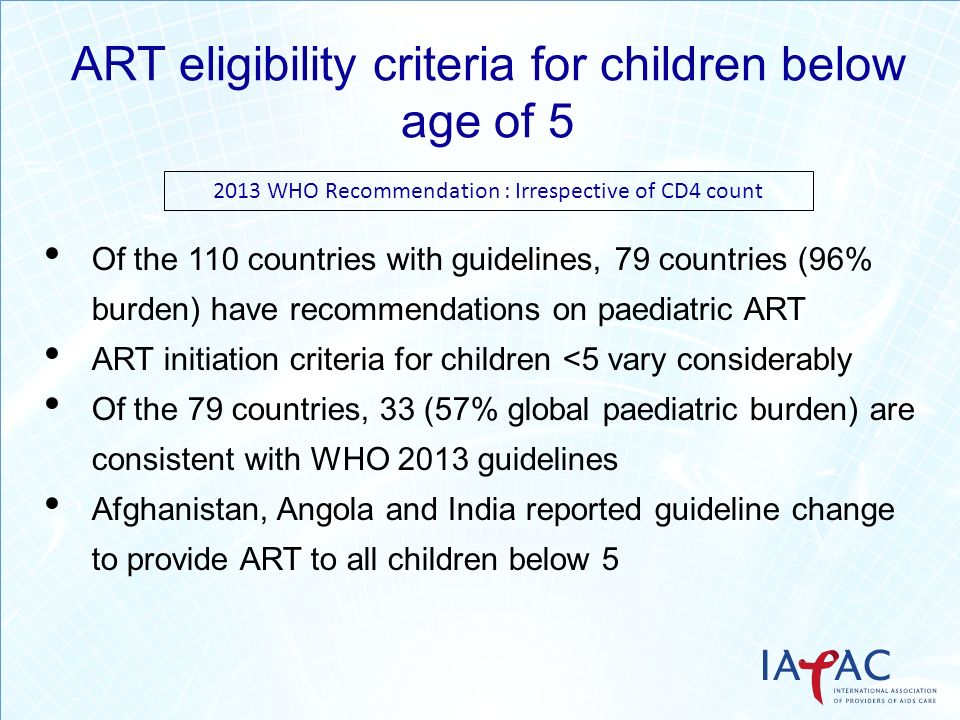 ART eligibility criteria for children below age of 5