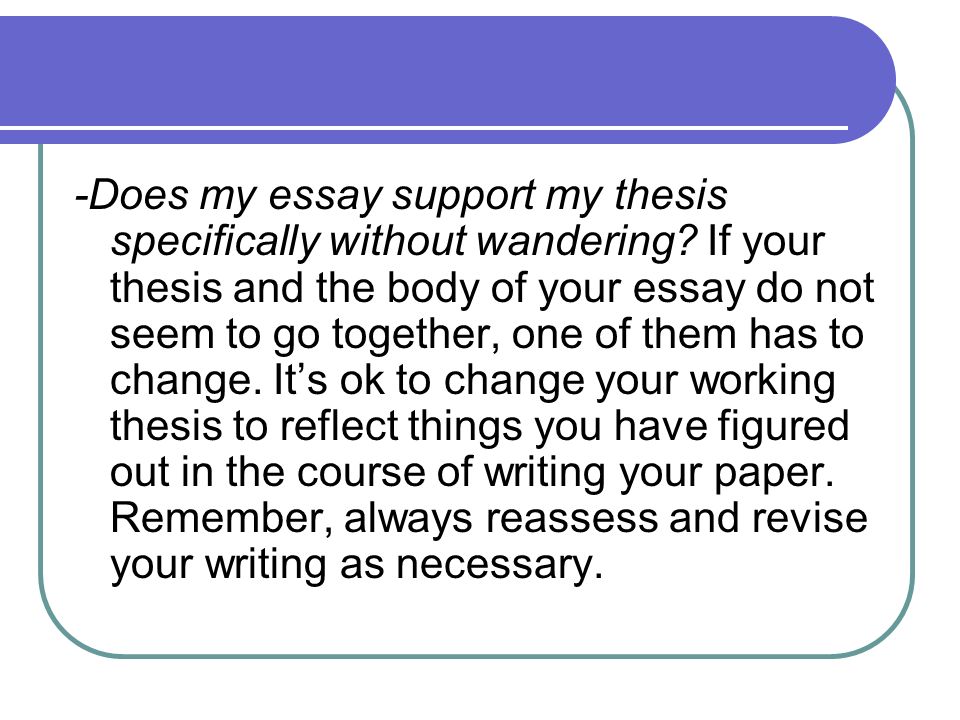 -Does my essay support my thesis specifically without wandering