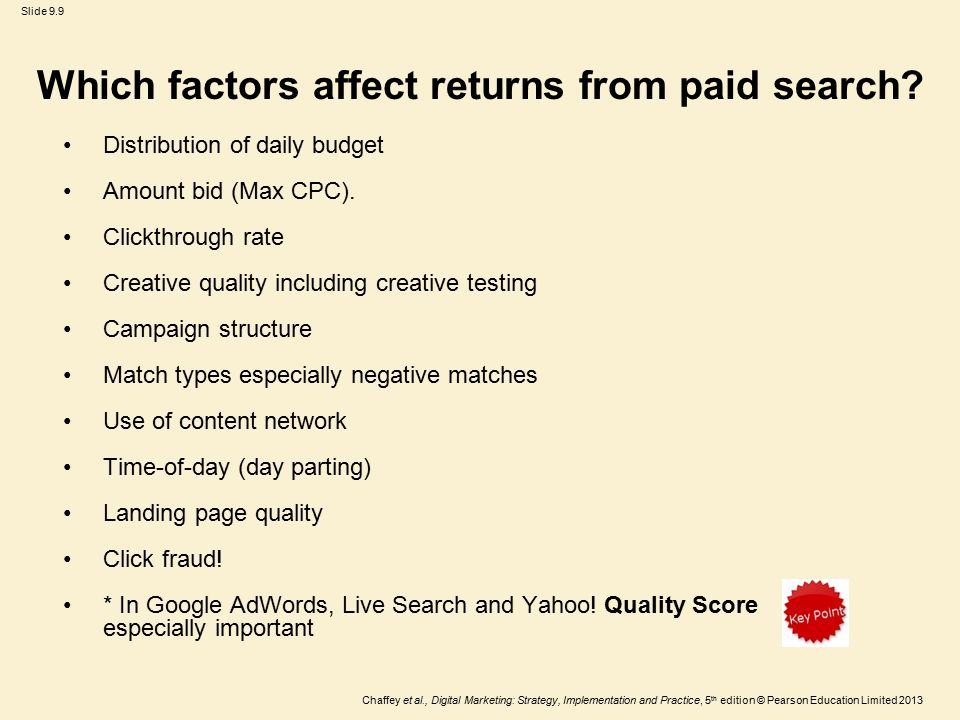 Which factors affect returns from paid search