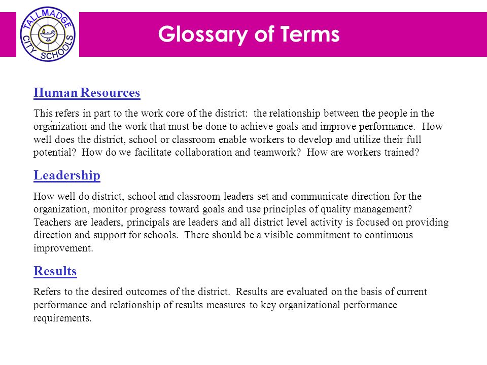 Glossary of Terms Human Resources . Leadership Results