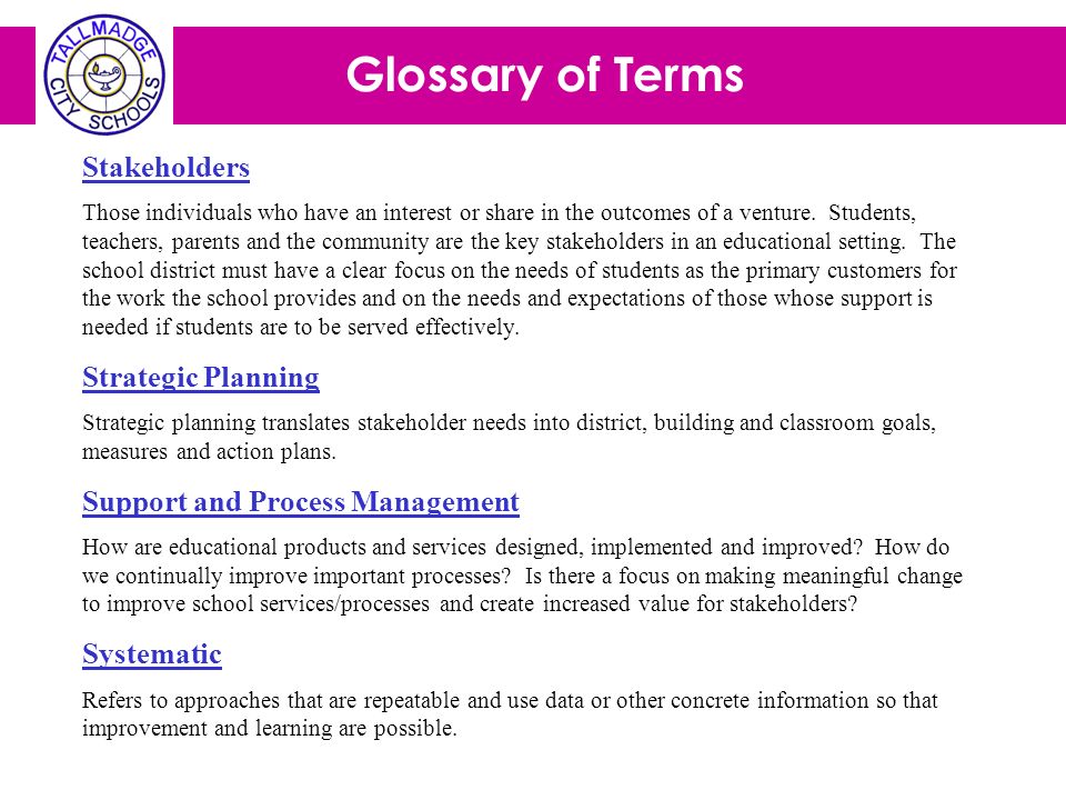 Glossary of Terms Stakeholders Strategic Planning