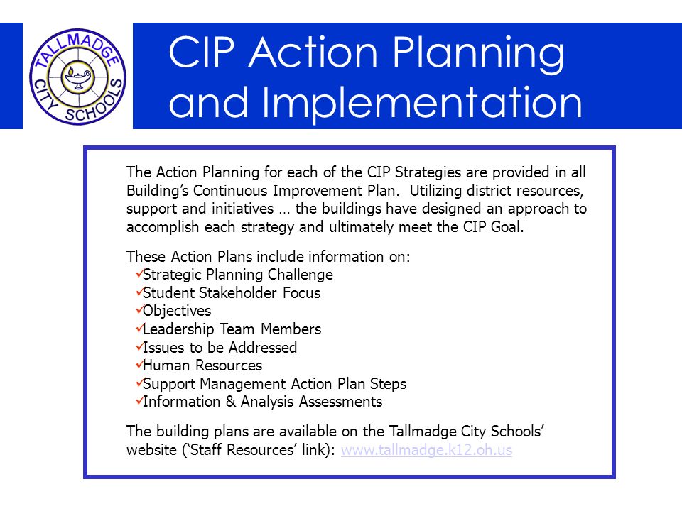CIP Action Planning and Implementation