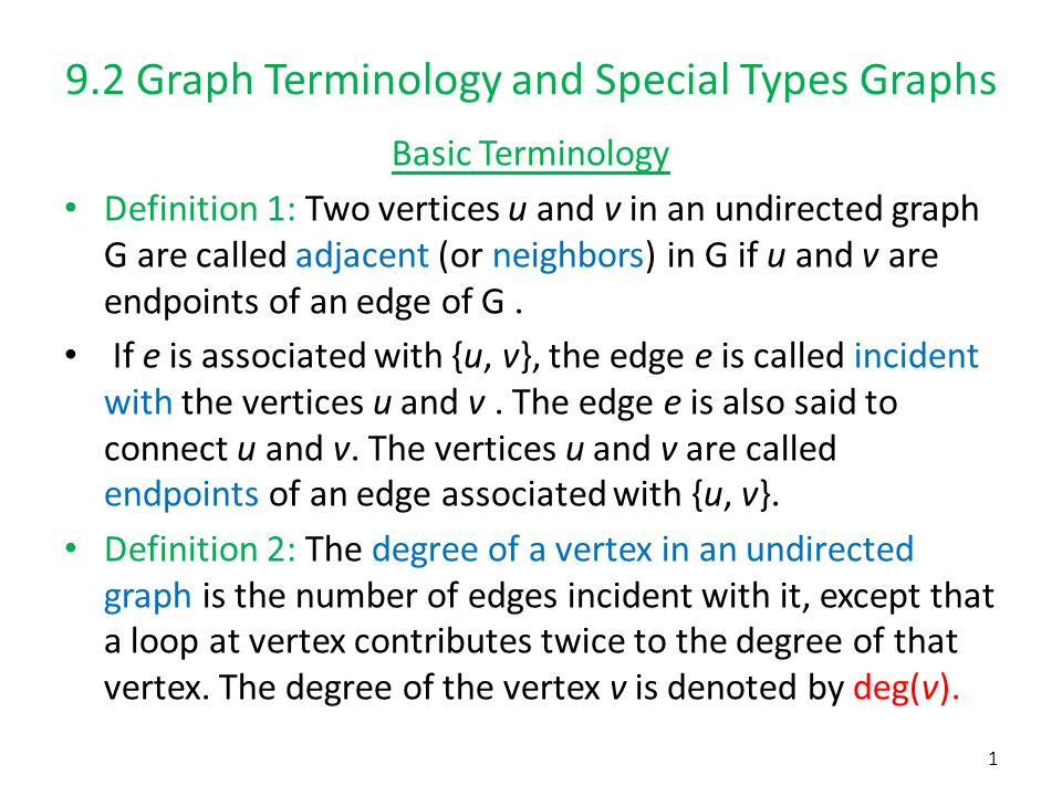 9.2 Graph Terminology and Special Types Graphs