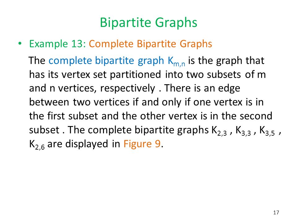 Bipartite Graphs Example 13: Complete Bipartite Graphs