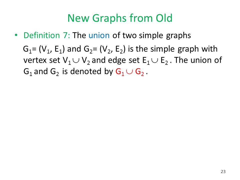 New Graphs from Old Definition 7: The union of two simple graphs