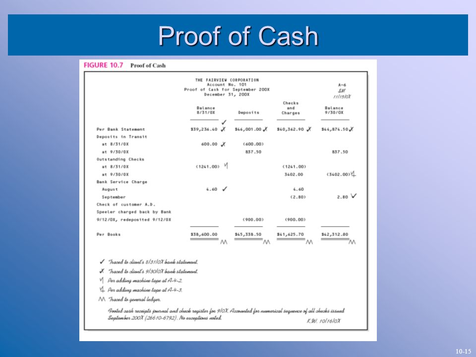 Proof of Cash 10-15