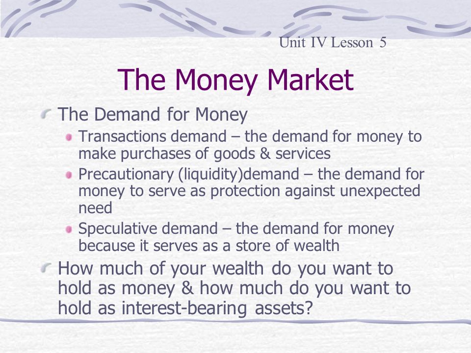 The Money Market The Demand for Money