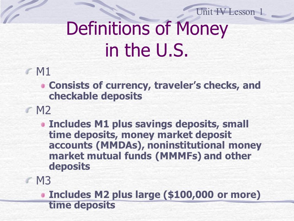 Definitions of Money in the U.S.