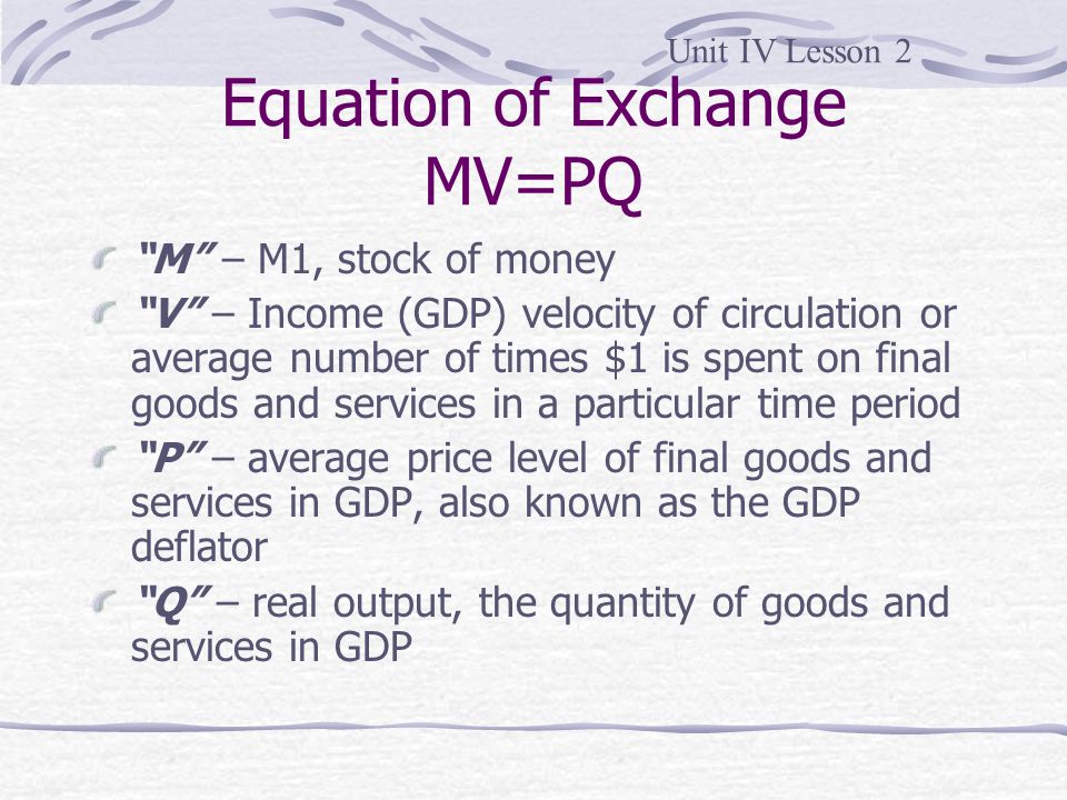 Equation of Exchange MV=PQ