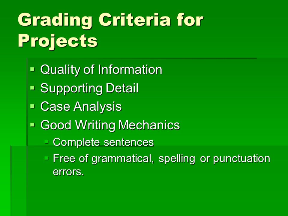 Grading Criteria for Projects