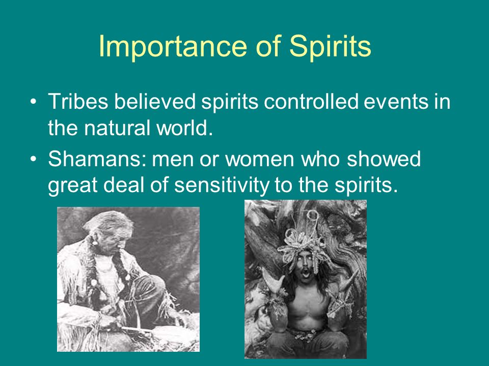 Importance of Spirits Tribes believed spirits controlled events in the natural world.