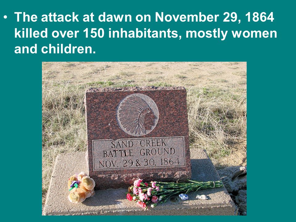 The attack at dawn on November 29, 1864 killed over 150 inhabitants, mostly women and children.