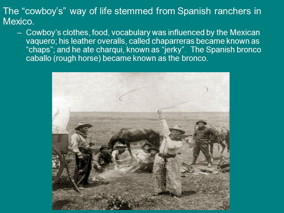 The cowboy’s way of life stemmed from Spanish ranchers in Mexico.
