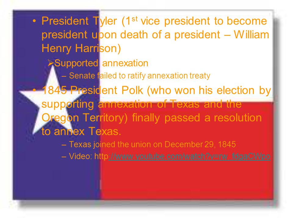 President Tyler (1st vice president to become president upon death of a president – William Henry Harrison)