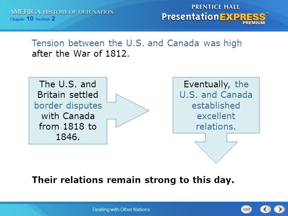 Eventually, the U.S. and Canada established excellent relations.