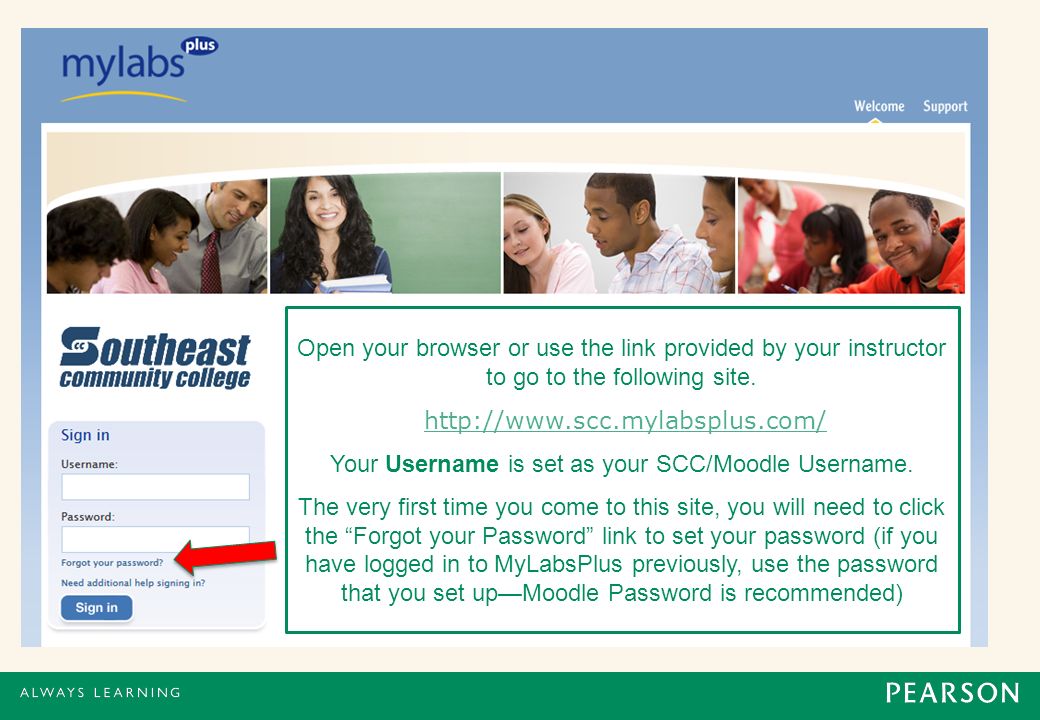 Your Username is set as your SCC/Moodle Username.
