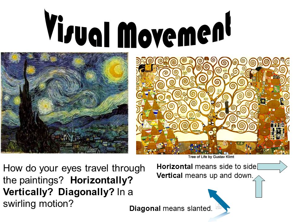 Visual Movement How do your eyes travel through the paintings Horizontally Vertically Diagonally In a swirling motion