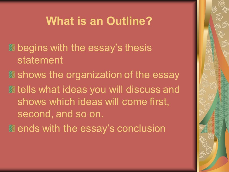 What is an Outline begins with the essay’s thesis statement