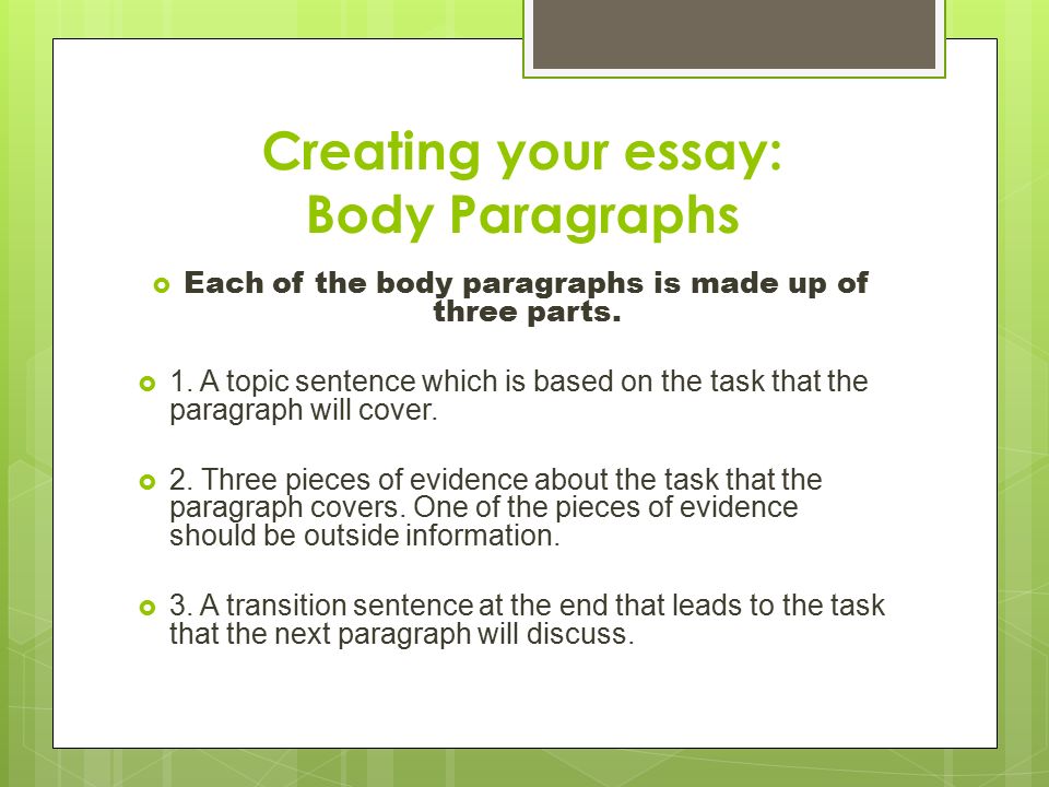 Creating your essay: Body Paragraphs