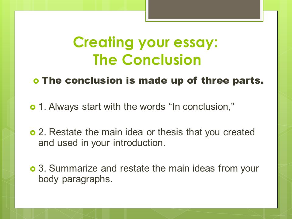 Creating your essay: The Conclusion