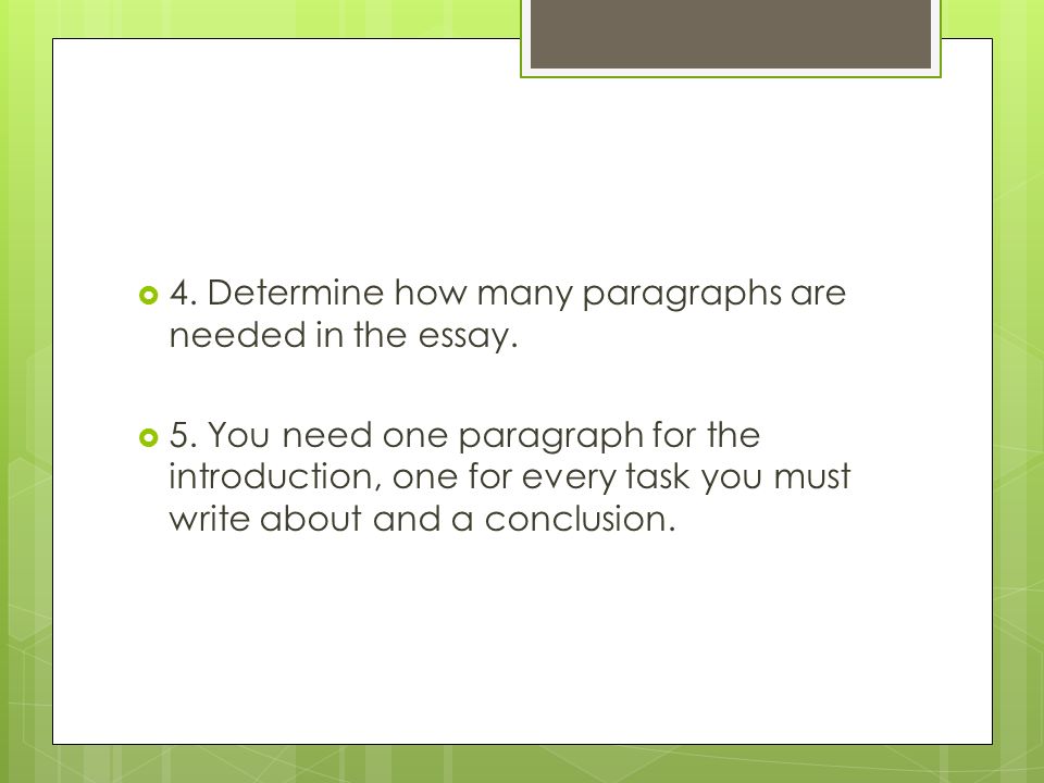 4. Determine how many paragraphs are needed in the essay.