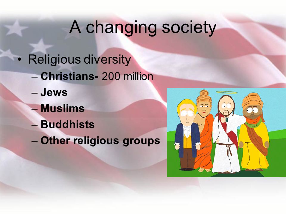 A changing society Religious diversity Christians- 200 million Jews