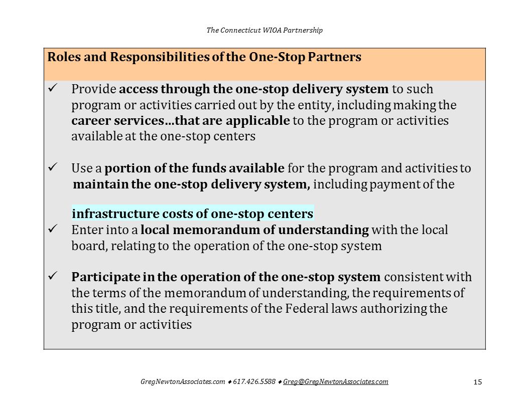 maintain the one-stop delivery system, including payment of the