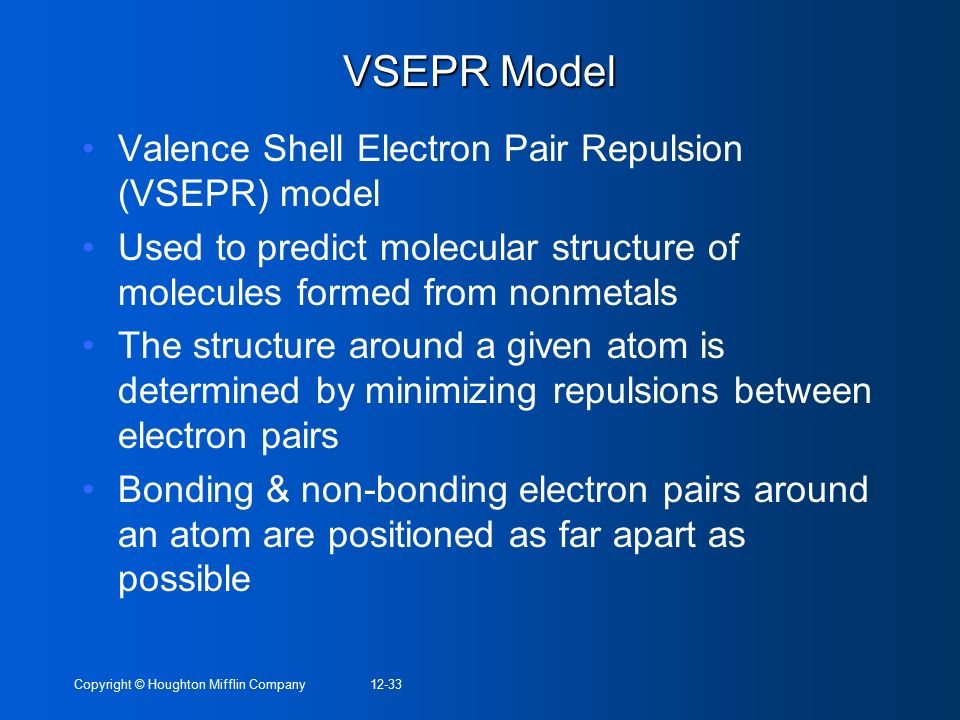 VSEPR Model Valence Shell Electron Pair Repulsion (VSEPR) model