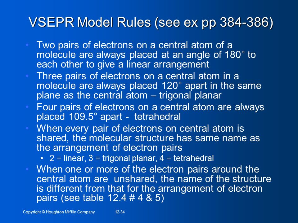VSEPR Model Rules (see ex pp )