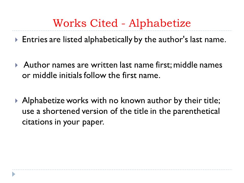 Works Cited - Alphabetize