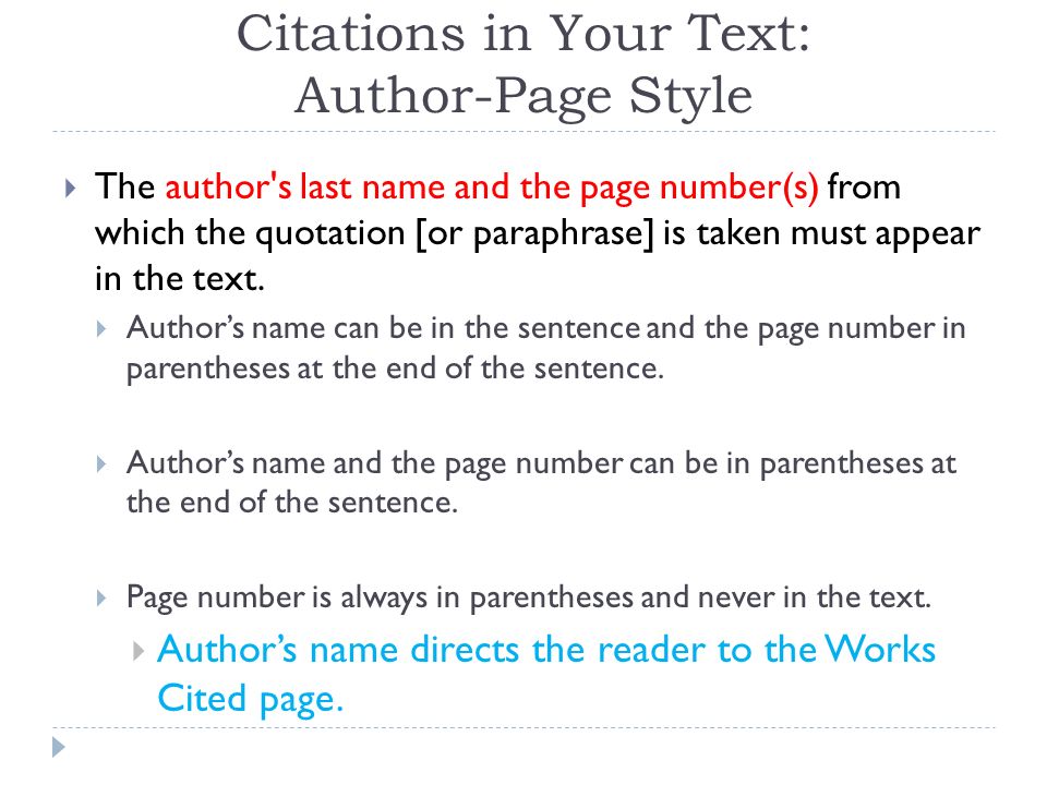 Citations in Your Text: Author-Page Style
