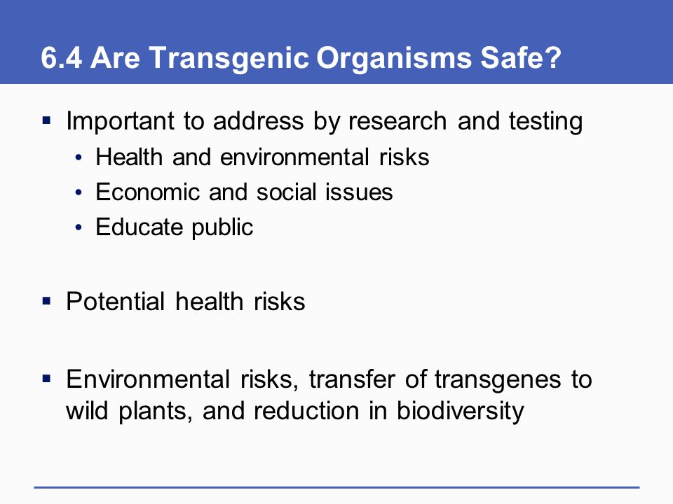 6.4 Are Transgenic Organisms Safe