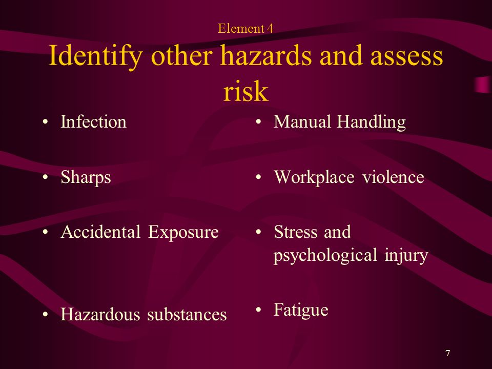 Element 4 Identify other hazards and assess risk
