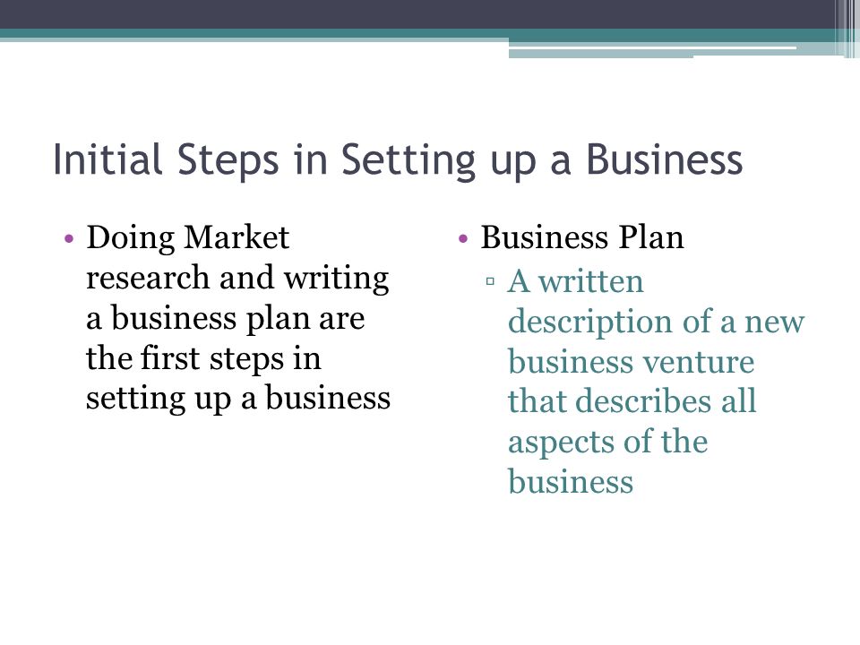 Initial Steps in Setting up a Business