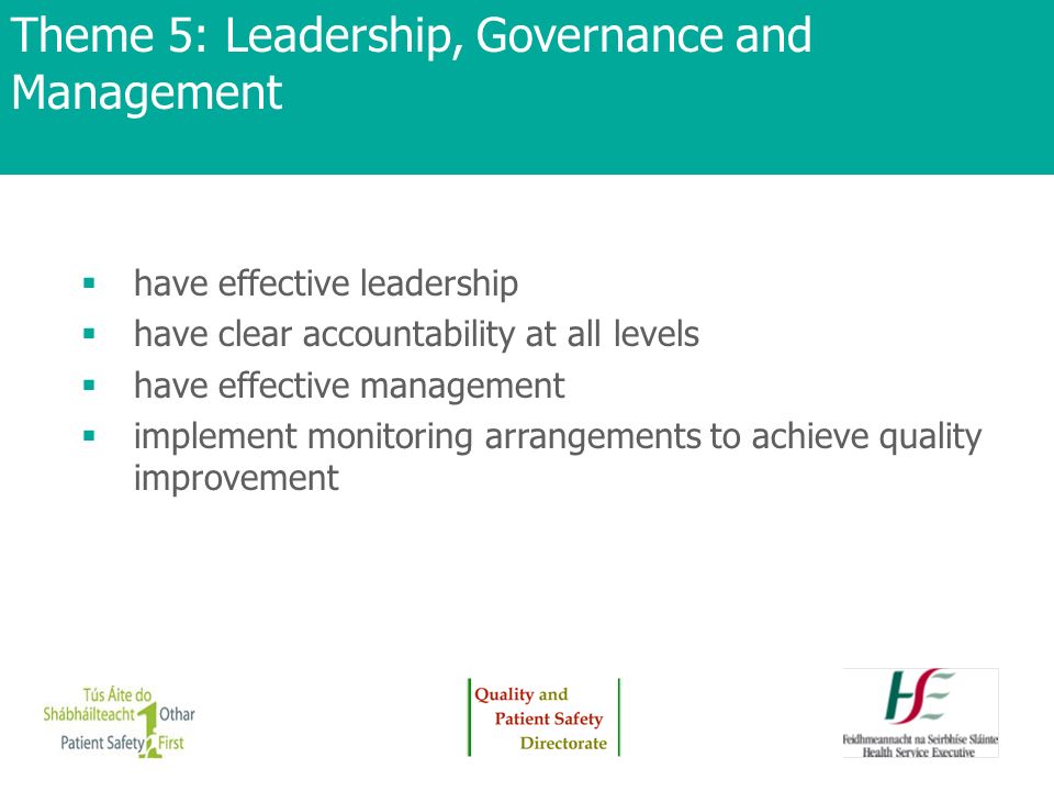Theme 5: Leadership, Governance and Management