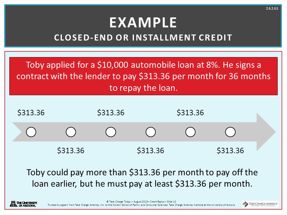 Example Closed-end or installment credit