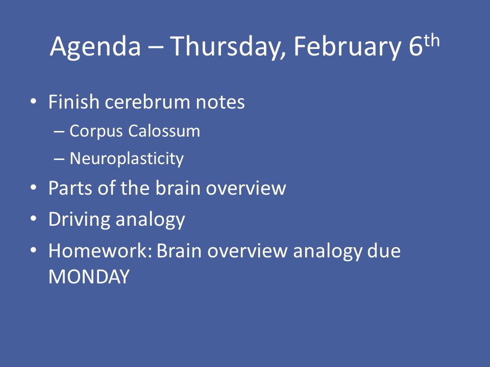 Agenda – Thursday, February 6th