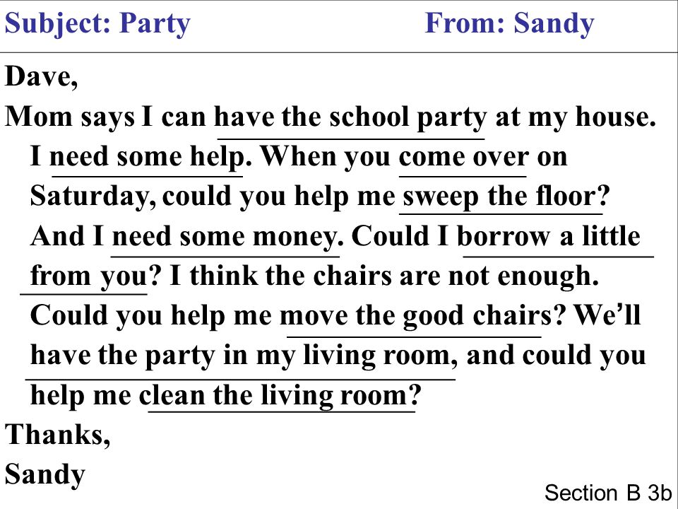 Subject: Party From: Sandy Dave,