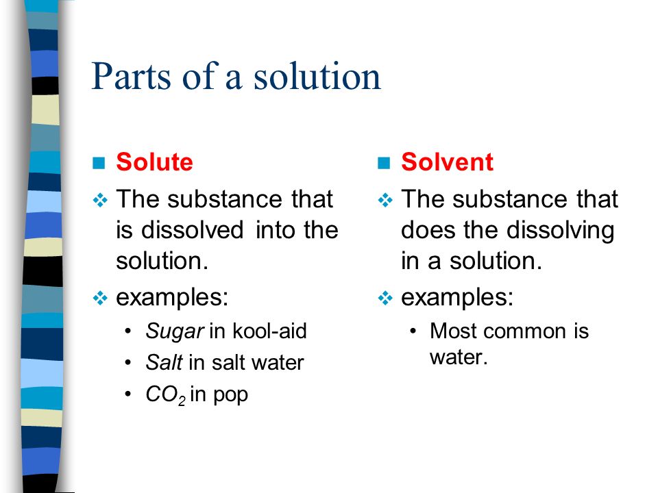 Parts of a solution Solute