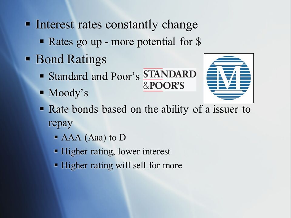 Interest rates constantly change Bond Ratings