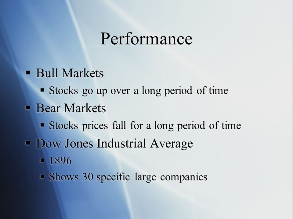 Performance Bull Markets Bear Markets Dow Jones Industrial Average