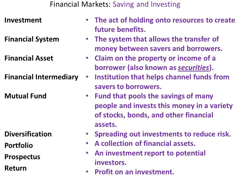 Financial Markets: Saving and Investing
