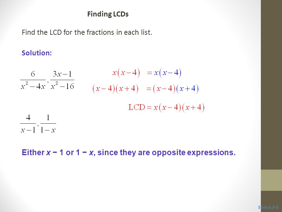 Find the LCD for the fractions in each list.