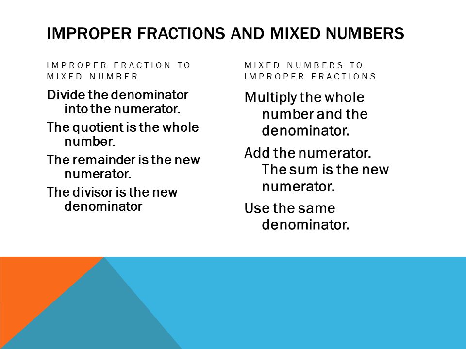 Improper Fractions and Mixed Numbers
