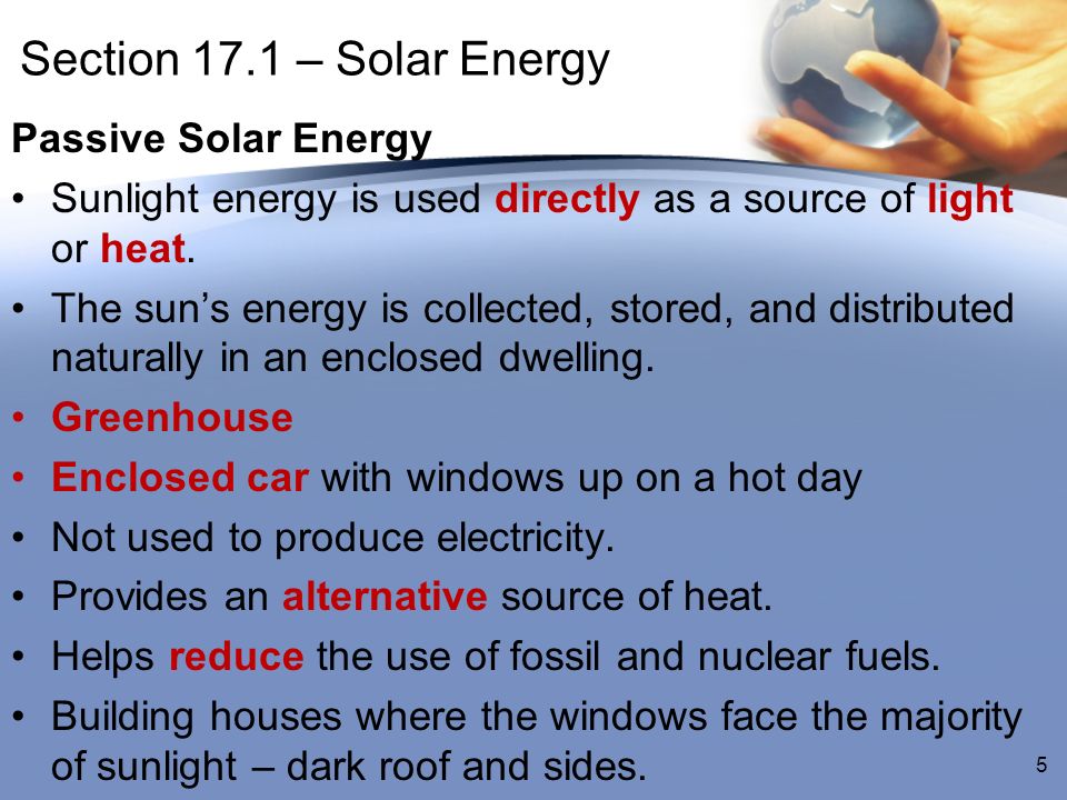 Section 17.1 – Solar Energy Passive Solar Energy