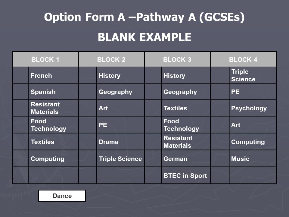 Option Form A –Pathway A (GCSEs)