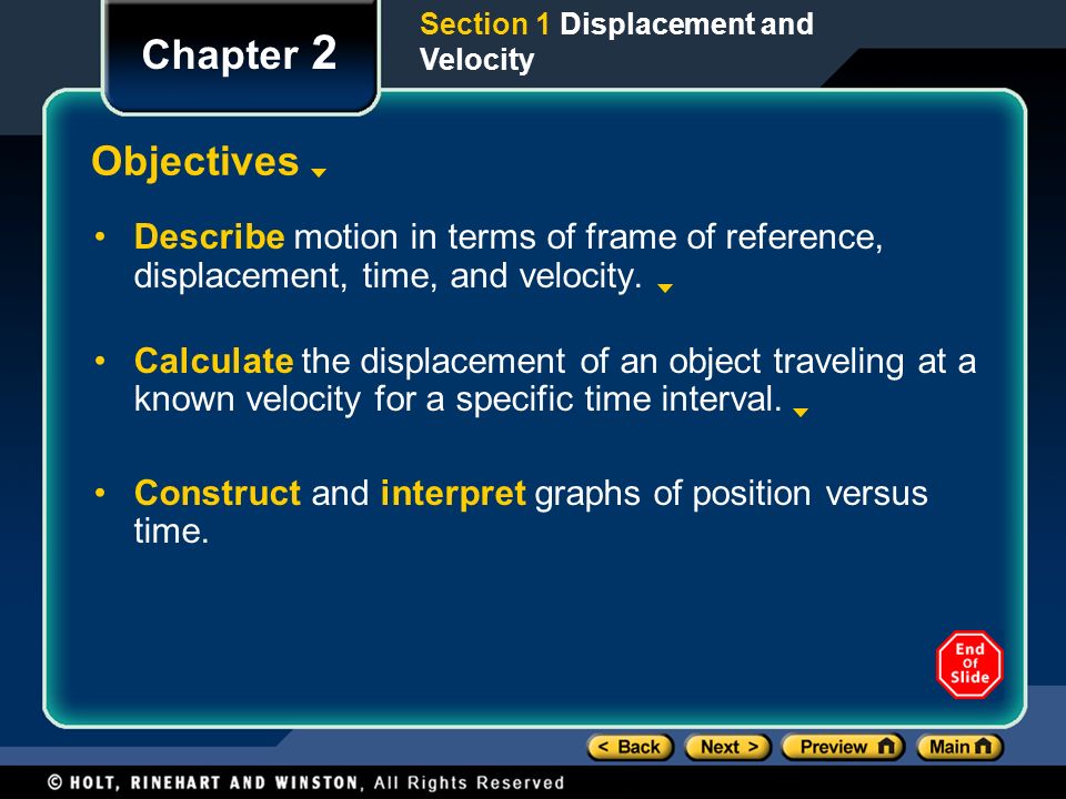 Section 1 Displacement and Velocity