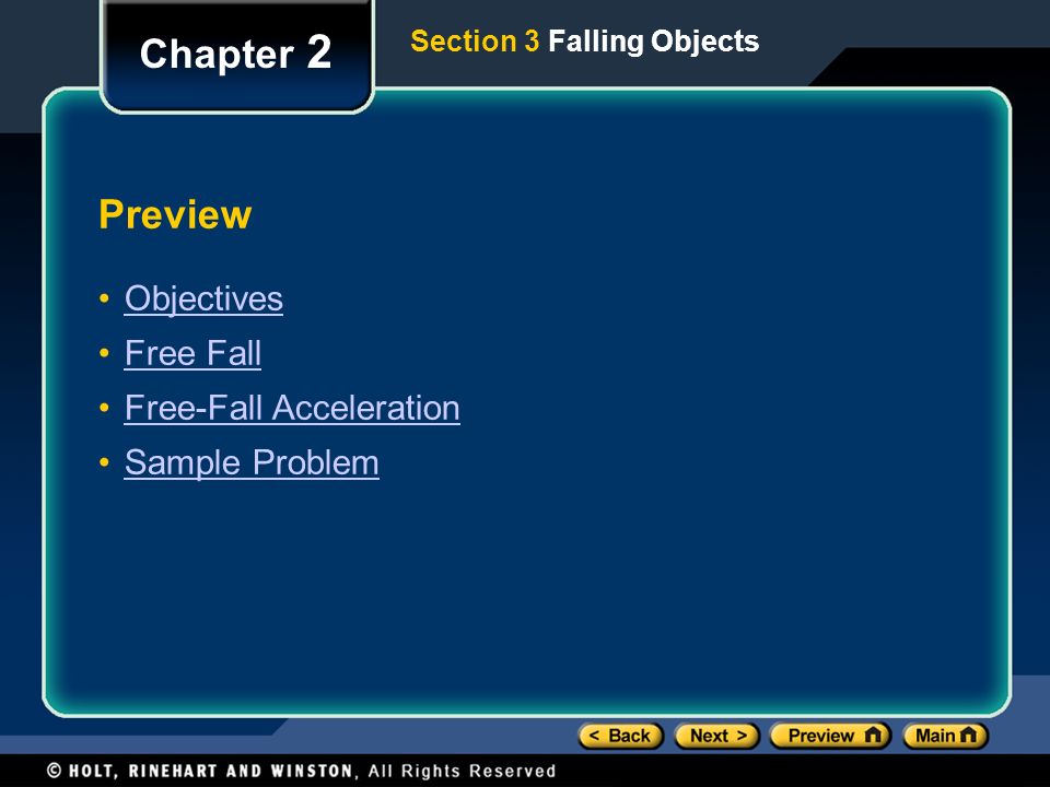 Chapter 2 Preview Objectives Free Fall Free-Fall Acceleration