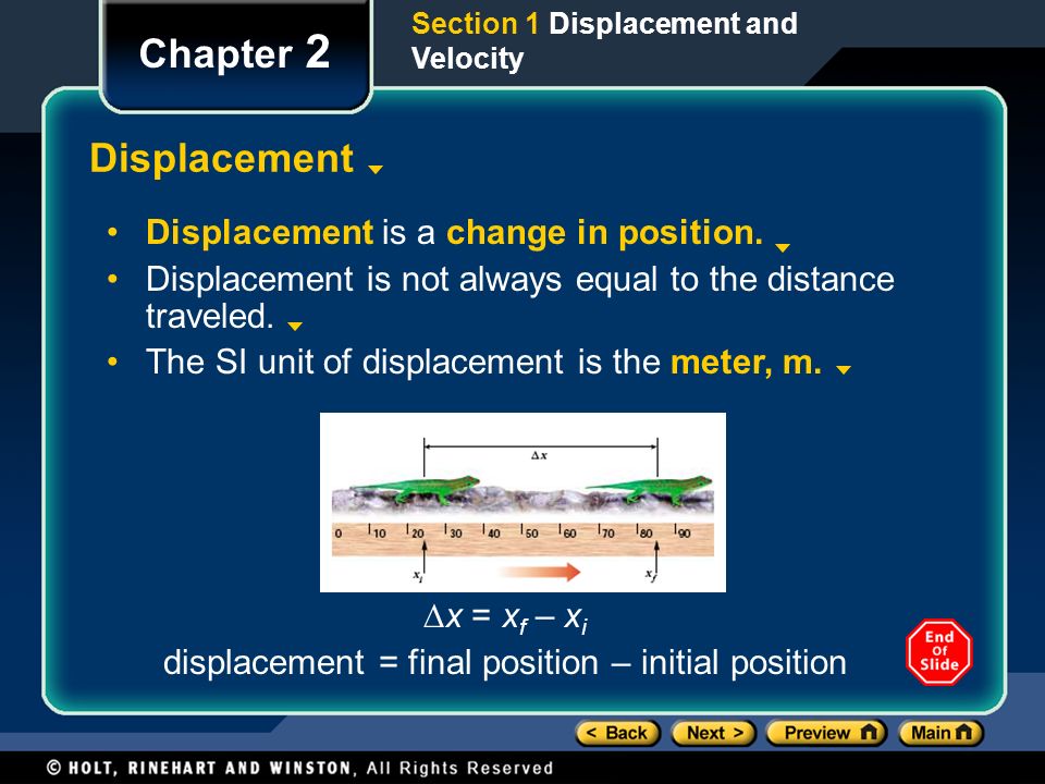 displacement = final position – initial position